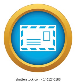 Postage envelope with stamp icon blue vector isolated on white background for any design