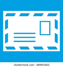Postage envelope with stamp icon white isolated on blue background vector illustration