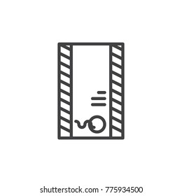 Postage envelope with stamp line icon, outline vector sign, linear style pictogram isolated on white. Symbol, logo illustration. Editable stroke