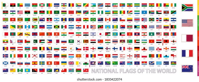 Postage Flag Set, national Flags of the World, Flags Sorted by Alphabet and Continent.