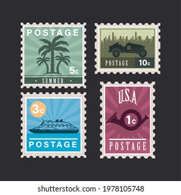 postage four stamps set icons