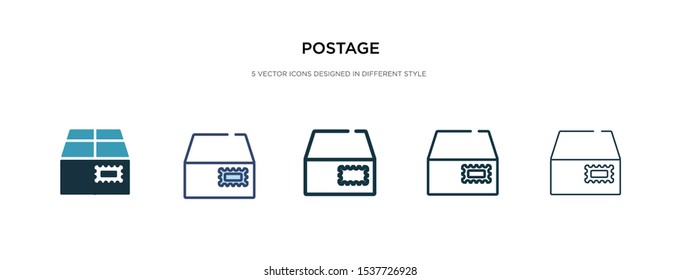 postage icon in different style vector illustration. two colored and black postage vector icons designed in filled, outline, line and stroke style can be used for web, mobile, ui