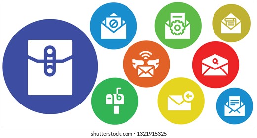 postage icon set. 9 filled postage icons.  Collection Of - Mail, Email, Mailbox