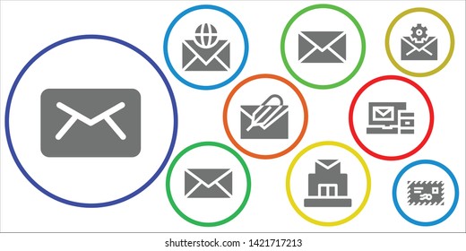 postage icon set. 9 filled postage icons.  Collection Of - Email, Mail, Post office
