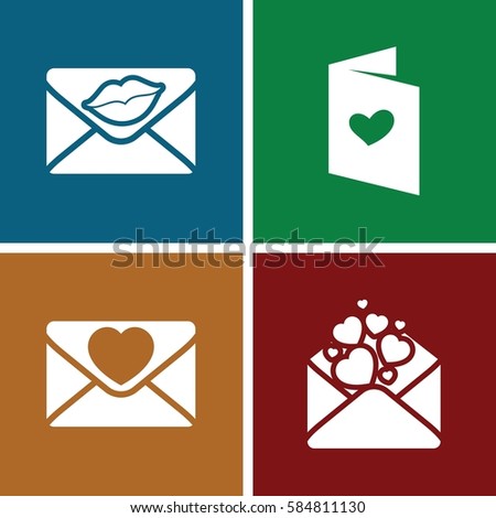 postage icons set. Set of 4 postage filled icons such as 