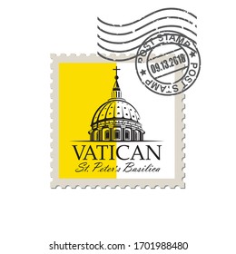 postage mark with Saint Peters Basilica at Vatican isolated on white background