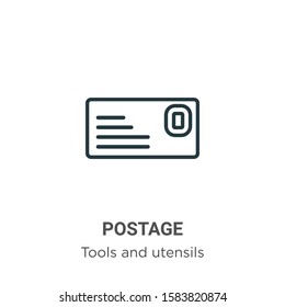 Postage outline vector icon. Thin line black postage icon, flat vector simple element illustration from editable tools and utensils concept isolated on white background