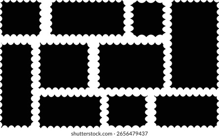 Postage perforated templates collection. Paper postmarks set. Post stamps isolated on background. Empty stamps. Blank frames for mail letter. Vector illustration, Flat design.