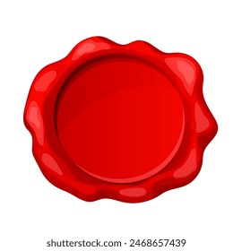Postage red wax seal, round stamp sign empty for diploma or certificate isolated on white background. Mockup icon design 