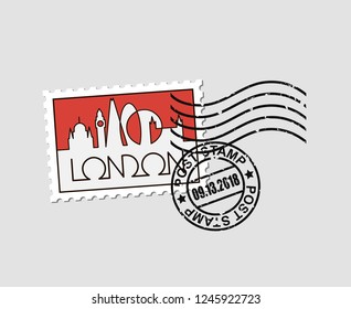 postage stamp with abstract linear illustration of London city