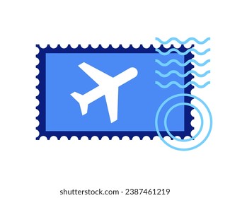 Postage stamp with airplane and postmarks