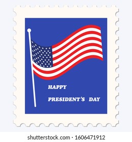 Postage stamp - American flag, Happy President's Day - isolated on white background - vector.