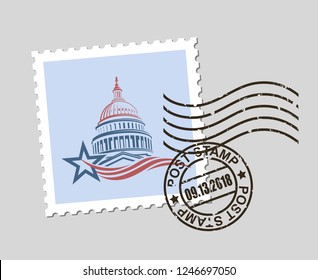 postage stamp with american symbol capitol building