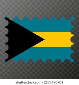 Postage stamp with Bahamas flag. Vector illustration.
