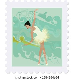 Postage stamp - ballerina in a tutu - isolated on white background  