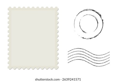 Postage stamp. Blank grunge postage postmark. Empty mail delivery template.