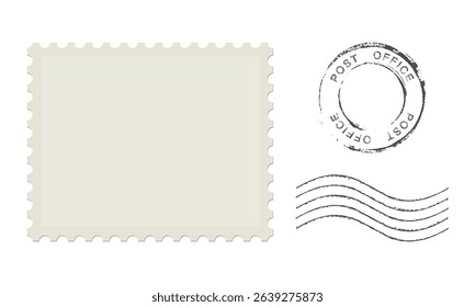 Postage stamp. Blank grunge postage postmark. Empty mail delivery template.