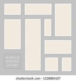 Postage stamp blank with perforated border. Paper postcard of square shape. Template mail postage for post delivery envelope, paper mark. Mockup post stamp. vector illustration eps10