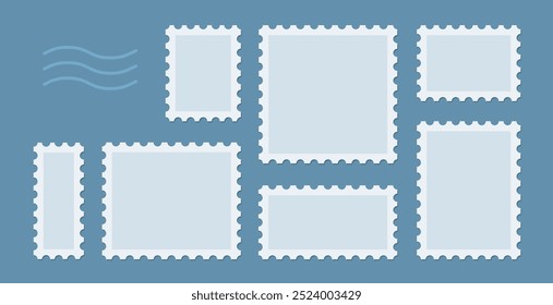 Postage stamp blank template collection. Letter stamps with perforated edges.