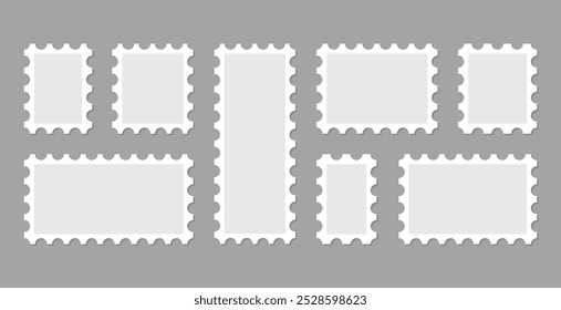 Postage stamp blank template collection. Letter stamps with perforated edges.