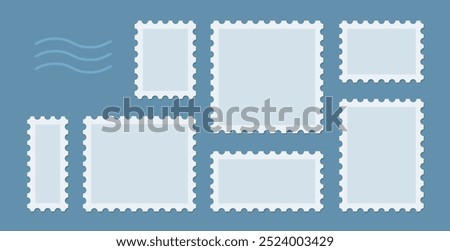 Postage stamp blank template collection. Letter stamps with perforated edges.