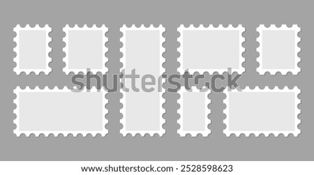 Postage stamp blank template collection. Letter stamps with perforated edges.