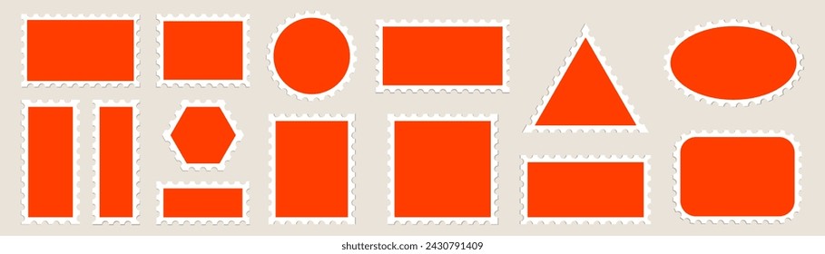 Postage stamp border. Blank Postage Stamp. Mockup postage stamps with shadow.