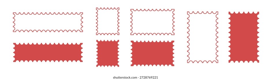 Marco del borde del sello postal, pegatina postal vintage en blanco con borde perforado, Plantilla de correo y postal, Ilustración vectorial