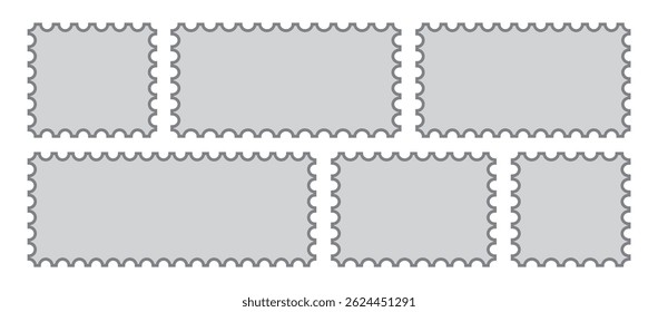  Postage stamp borders set. Postage stamp template collection. Letter stamps with perforated edges.  Realistic trendy post stamps set. Postage stamp vector. Vector illustration. eps10