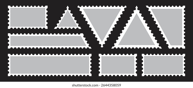 Postage stamp borders set vector. Postage Stamps in flat design. Mockup postage stamps with shadow. Blank postage stamp borders template collection. 