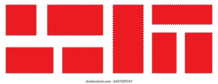 Postage stamp borders set vector. Wavy edge frame or shape. Set of frames in shape of squares and rectangles of various sizes with zigzag edge. Set of frames with zigzag edge, scallop edge .