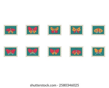 Postage Stamp Butterfly Element Set