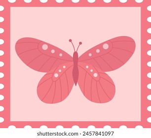 Sello de franqueo con Ilustración vectorial de mariposa