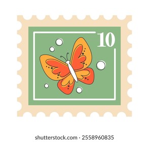 Postage stamp with butterfly vector illustration