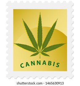 Postage stamp - Cannabis leaf - isolated on white background - vector. Medicine hemp concept. Medicinal herbs