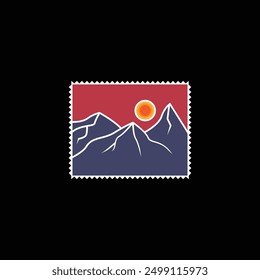 Sello postal de diseño clásico con vista a la montaña