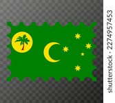 Postage stamp with Cocos Islands flag. Vector illustration.