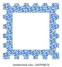 Postage Stamp collage of american dollars. Vector dollar currency pictograms are organized into postage stamp composition.