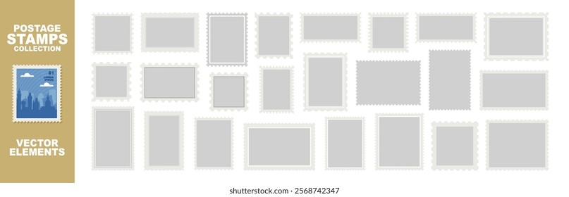 Postage stamp collection. Grunge postmark set isolated on transparent background