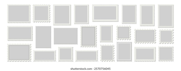 Postage stamp collection. Grunge postmark set isolated on transparent background