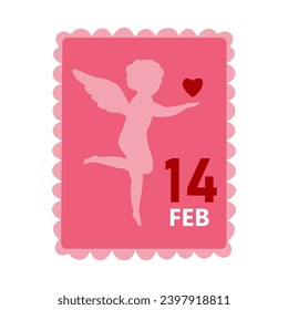 Postage stamp with Cupid on white background. Valentine's Day ce svg