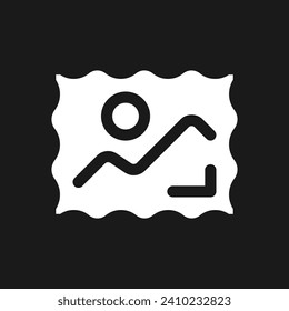 Postage stamp dark mode glyph ui icon. Philately. Stamps collection. User interface design. White silhouette symbol on black space. Solid pictogram for web, mobile. Vector isolated illustration