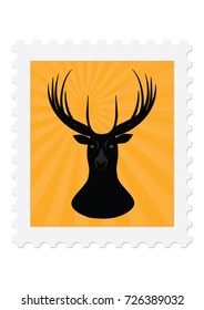 Postage stamp - deer head - sketch - isolated on white background - art creative vector