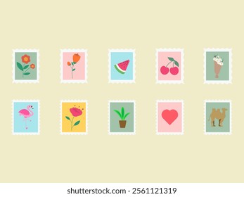 Postage Stamp Design Element Set