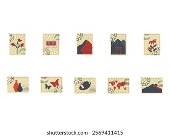 Postage Stamp Design Element Set