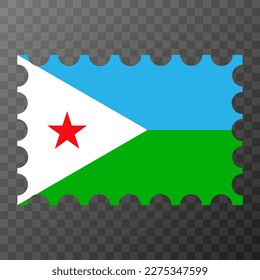 Postage stamp with Djibouti flag. Vector illustration.