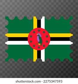 Postage stamp with Dominica flag. Vector illustration.