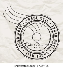 Postage stamp with donut on a paper-background. Vector illustration