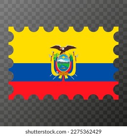 Estampilla con bandera de Ecuador. Ilustración vectorial.