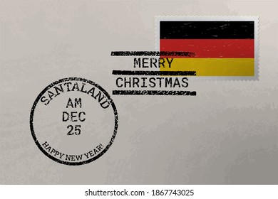 Postage stamp envelope with Germany flag, Christmas and New Year stamps, vector